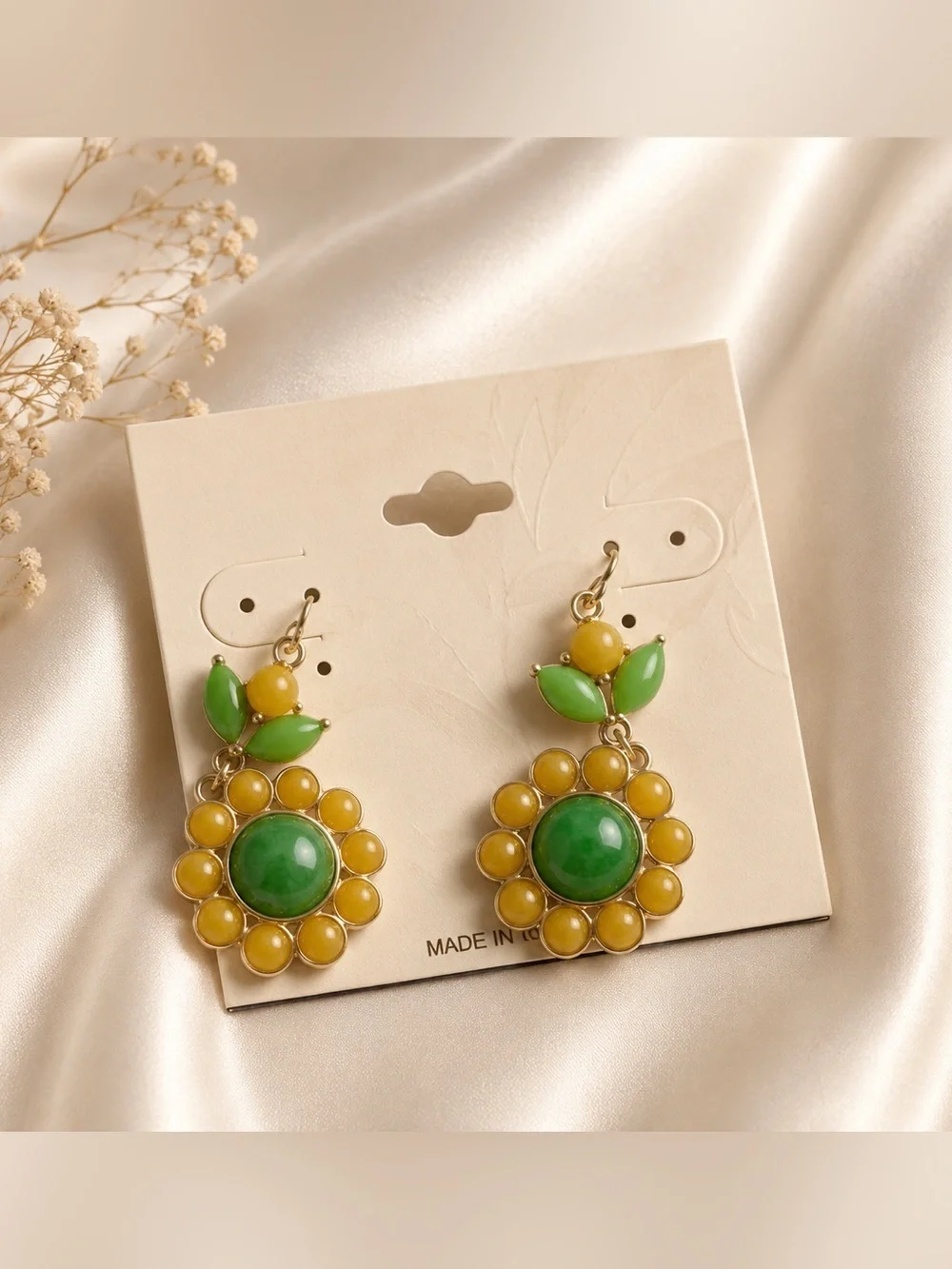 Elegant Green and Yellow Earrings
